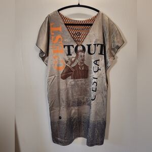 Volt Design News Print #403 Satiny Tunic Midi Dress - Size 4 L/XL